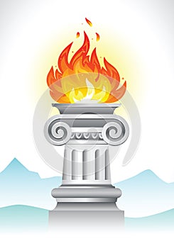 Ancient column and fire photo