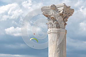 Ancient column at Kourion archaeological site. Limassol District, Cyprus