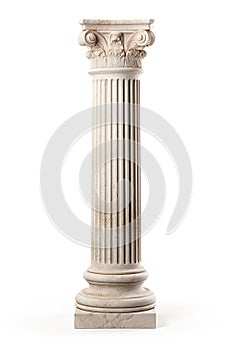 Ancient column or pillar. Ionic, Doric and Corinthian style architecture design. On white background. Generative Ai