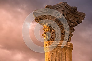 Ancient column at the Roman city of Kourion. Limassol District,