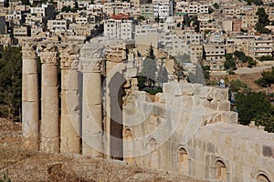 Ancient columns in ancient Roman city Gerasa, today Jerash, Jordan