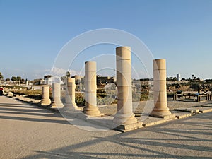 Ancient columns in the Caesarea Maritima, Israel