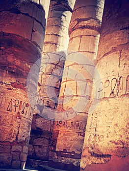 Ancient columns with egyptian hieroglyphs