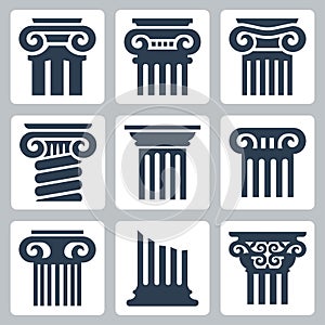 Ancient columns icon set