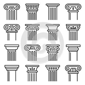 Ancient Columns Icon Set. Line Style Vector