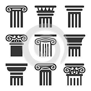 Ancient Columns Icon Set. Vector