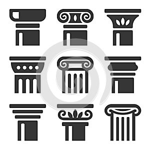 Ancient Columns Icon Set. Vector