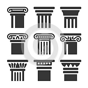 Ancient Columns Icon Set on White Background. Vector