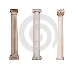 Ancient columns of Ionic, Doric and Corinthian ordo are isolated