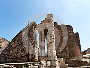 Ancient columns of majestic shattered temple of Sibyl Tivoli