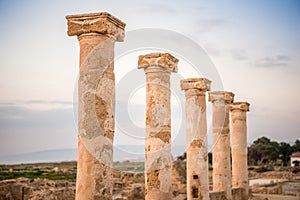 Ancient columns in Paphos Archaeological Park, Cyprus