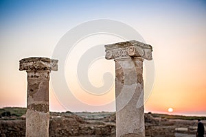 Ancient columns in Paphos Archaeological Park, Cyprus