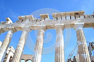 Ancient columns of Parthenon Acropolis Greece