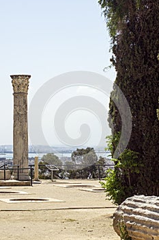 Ancient columns at roman era ruins, Carthage, Tunisia