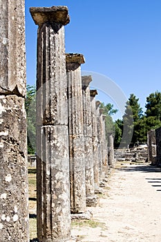 Ancient columns and ruins in Olympia,