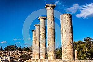 Ancient columns at Sanctuary of Apollo Hylates. Limassol District. Cyprus