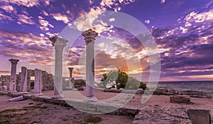 Ancient columns at sunset