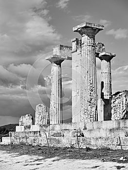 Ancient columns of temple of Aphaea in Aegina