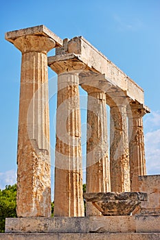 Ancient columns of temple of Aphaea in Aegina photo