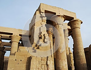 Ancient colums and pillars at the temple of Kom Ombo. Egypt