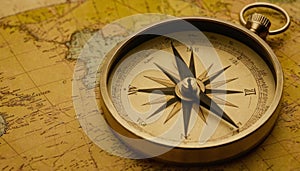 Ancient compass on an antique world map