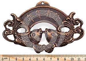 Ancient copper amulet for good luck. Feng Shui. China.