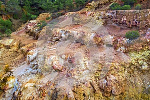 Ancient copper mine shafts near Mathatis, Cyprus. Historic copper and gold mining area dating back to 600BC