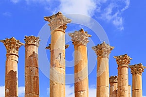 Ancient Corinthian Columns at Temple of Artemis in Jerash, Jordan