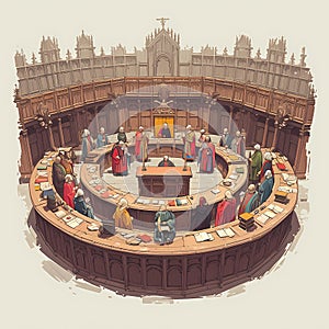 Ancient Courtroom Illustration - Legal and Historic Depiction