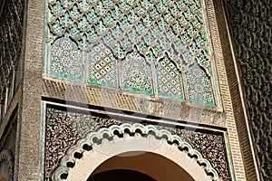 Ornament details of Bab El Mansour gate in Meknes, Morocco