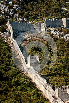 Ancient defensive wall on the hill next to Ston in Croatia