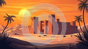 Ancient Desert Castle at Sunset