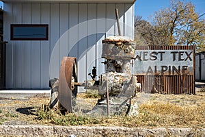 Ancient deteriorating oil field pump in Marfa, Texas.