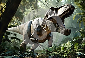 Ancient dinosaur in dense green forest