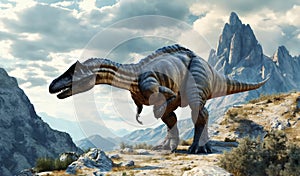 Ancient dinosaur in mountains