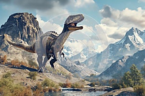 Ancient dinosaur in mountains