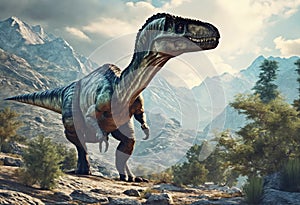 Ancient dinosaur in mountains