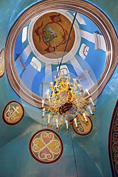 Ancient Dome Chandelier Mikhaylovsky Church Vydubytsky Monastery Kiev Ukraine photo