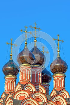 Ancient domes of the Orthodox Russian Church with crosses