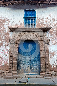 Ancient door peruvian Andes Moray in Cuzco Peru