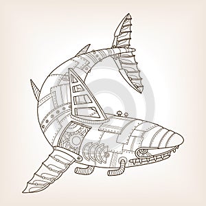 Ancient draft of mechanical shark vector