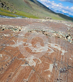 The ancient drawings on rocks Altai photo