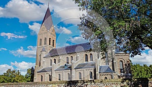 Ancient dutch church in rural village in summer - Linne (St. Martinus Kerk), Limburg, Netherlands