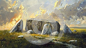 Ancient Echoes: Megalithic Grave Depicted in Captivating Painting