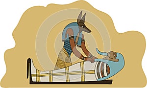 Ancient Egypt Anubis Embalming Mummification a Pharaoh Illustration