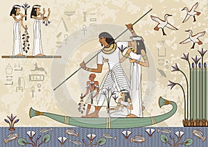 Ancient egypt banner.Murals with ancient egypt scene photo