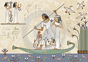 Ancient egypt banner.Murals with ancient egypt scene