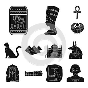 Ancient Egypt black icons in set collection for design. The reign of Pharaoh vector symbol stock web illustration.