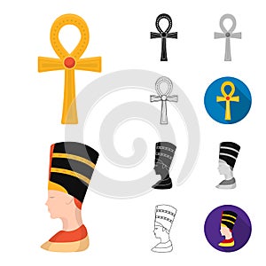 Ancient Egypt cartoon,black,flat,monochrome,outline icons in set collection for design. The reign of Pharaoh vector