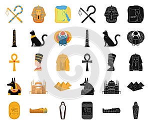 Ancient Egypt cartoon,black icons in set collection for design. The reign of Pharaoh vector symbol stock web photo